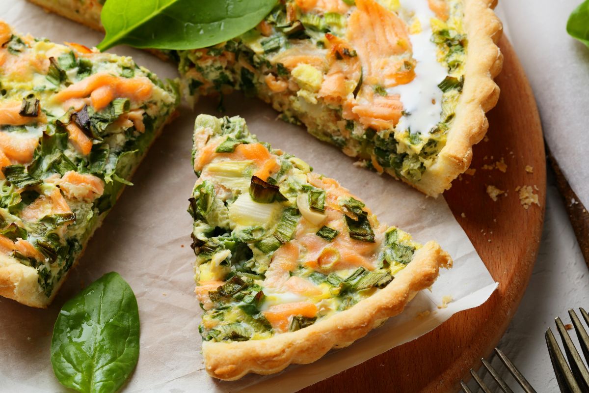 Salmon, Asparagus, And Pea Quiche