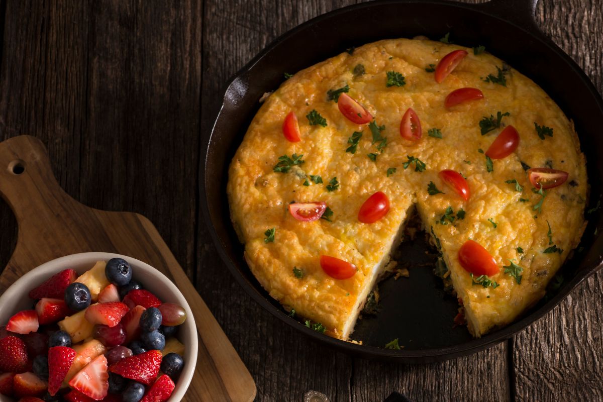 Tomato, Scallion, And Cheddar Frittata Pie